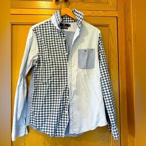 Vineyard Vines Party Tucker Slim Fit Blue and White Mixed Pattern Shirt/ medium